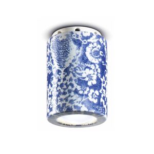 Ferroluce Stropní lampa PI, květinový vzor, Ø 8,5 cm modrá/bílá