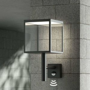 Lucande Venkovní nástěnné LED světlo Cube, šedé, senzor