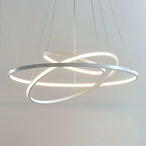 Lucande LED závěsné světlo Ezana ze tří prstenců, bílé