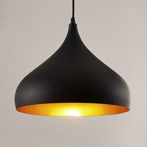 Lindby Hliníková závěsná lampa Ritana, černo-zlatá